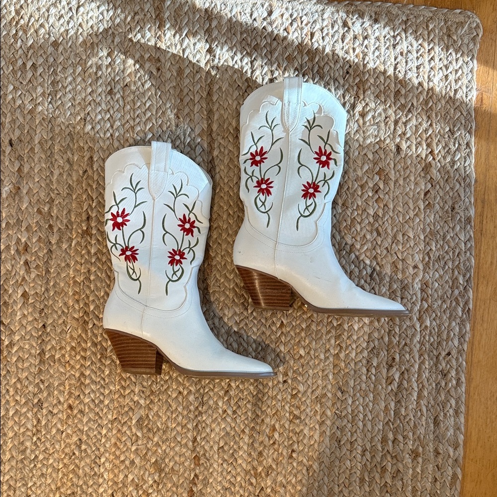 Billini White Floral Heeled Boots